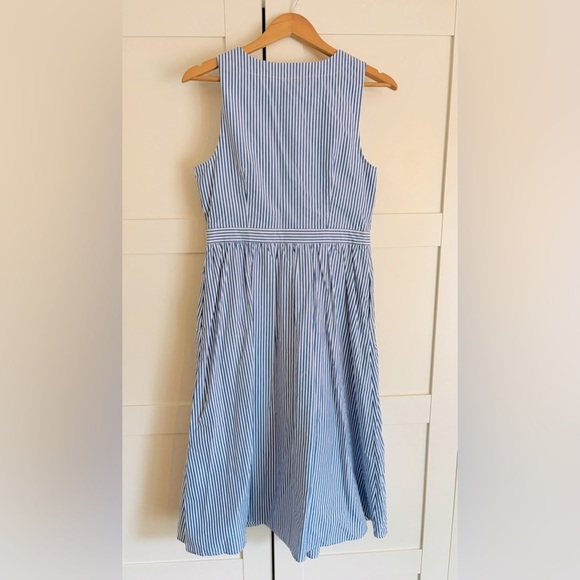 J. Crew Rosina Cotton Coastal Poplin Dress w/ Pockets Midi Length Size 8 - Picture 2 of 7